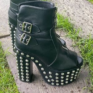 KILLSTAR Metal Mayhem Peeptoe Platform Boots | Size US8 | Studded Leather